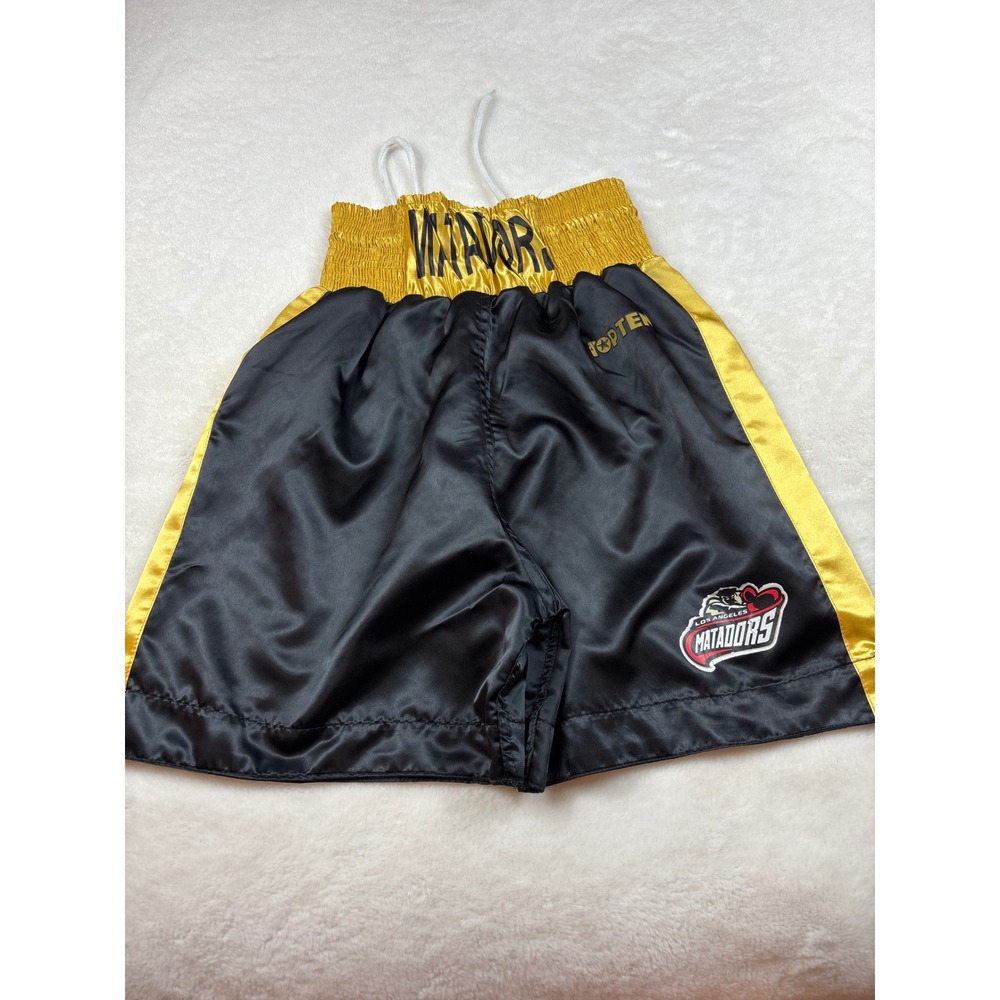 Top Ten Los Angeles Matadors Boxing Shorts Black Gold Satin Mens Medium